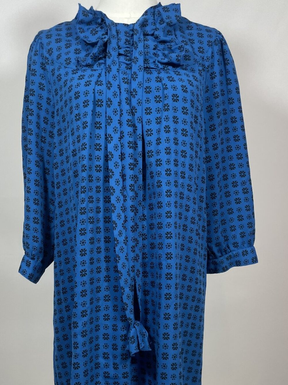 ✨ 2009 Anna Sui Starburst Blue and Black Ruffle Neck Tie Mini Dress Size XL✨